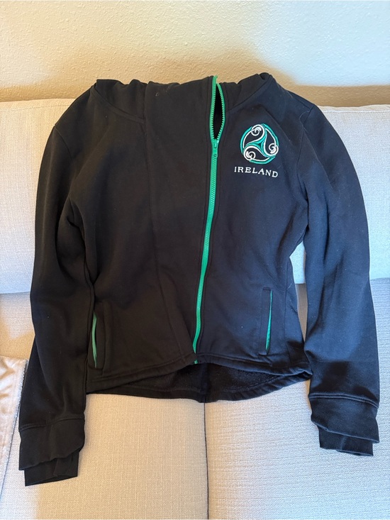 Tops - Ireland Black Zip-Up Hoodie with Green Trim and Crest XL